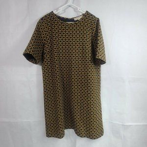Ann Taylor LOFT Marigold Black Geometric Stretch Knit Dress Women's Size Large